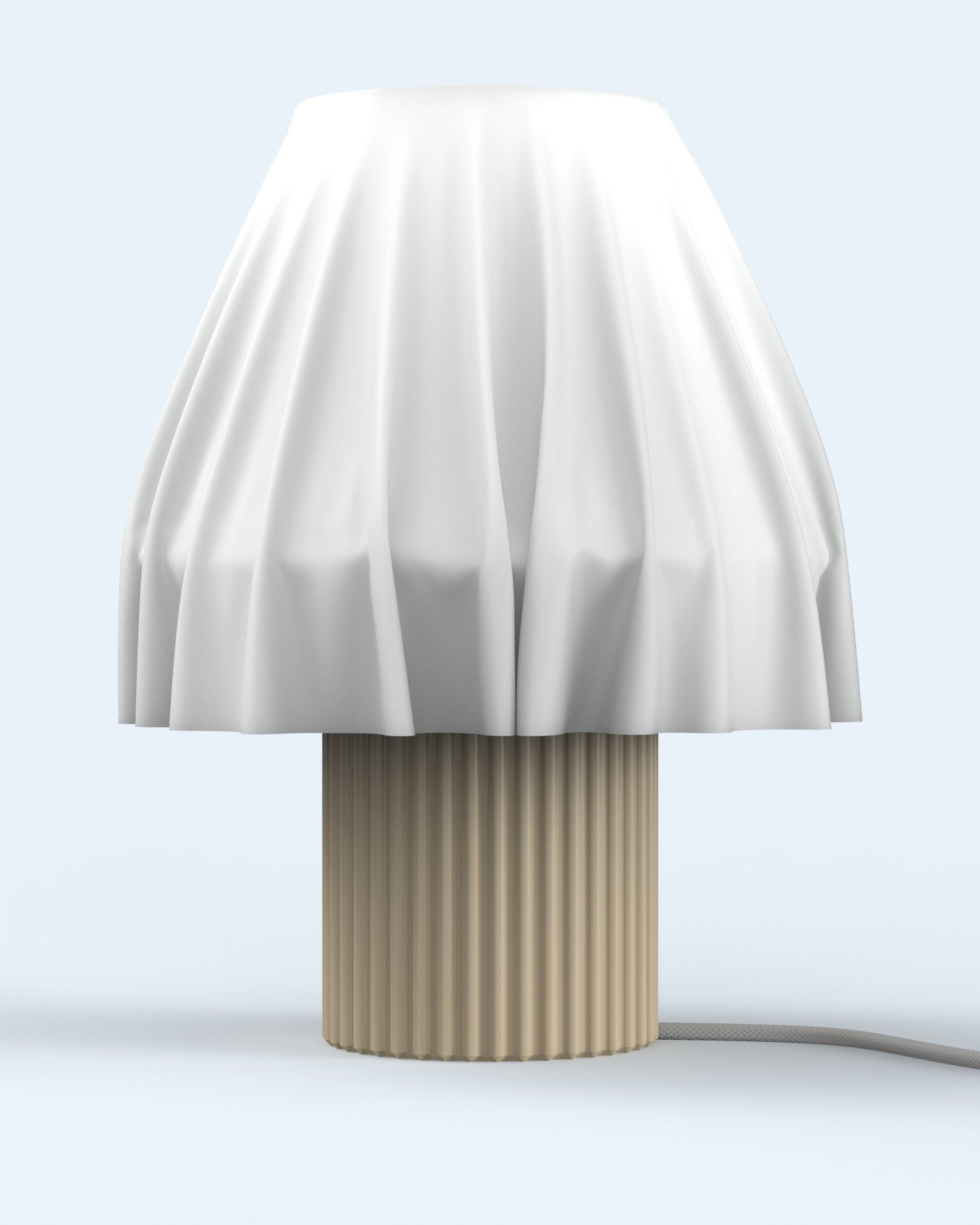 The Volute - Solar table lamp by Mouchoir, featuring a digital craft design mimicking frozen silk fabric.