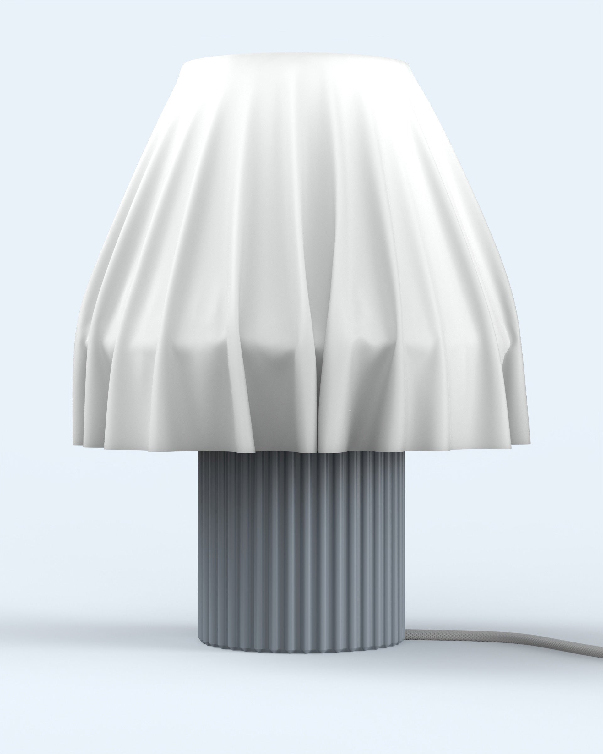 The Volute - Graphite table lamp by Mouchoir, featuring a digital craft design mimicking frozen silk fabric.