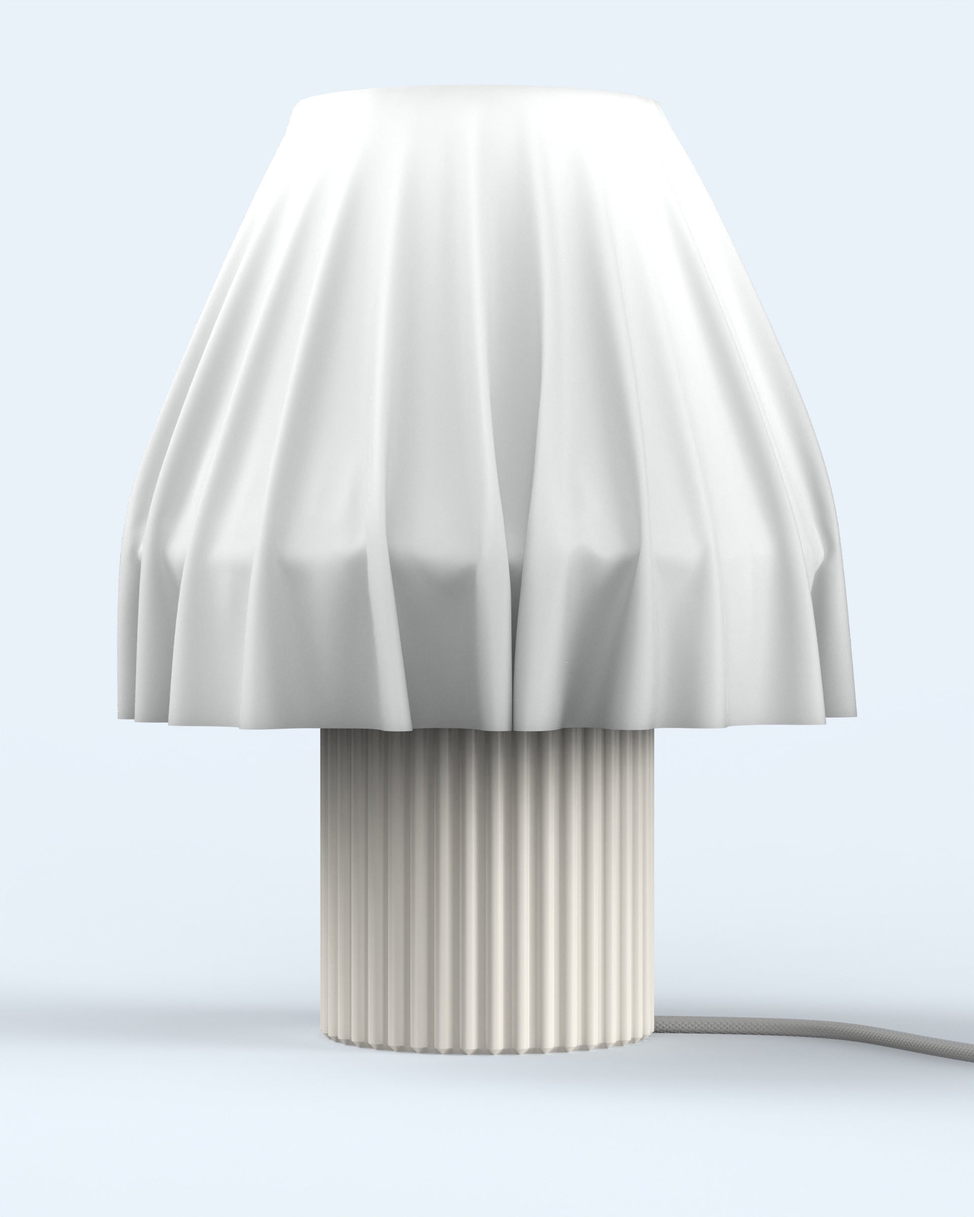 The Volute - Ivory table lamp by Mouchoir, featuring a digital craft design mimicking frozen silk fabric.