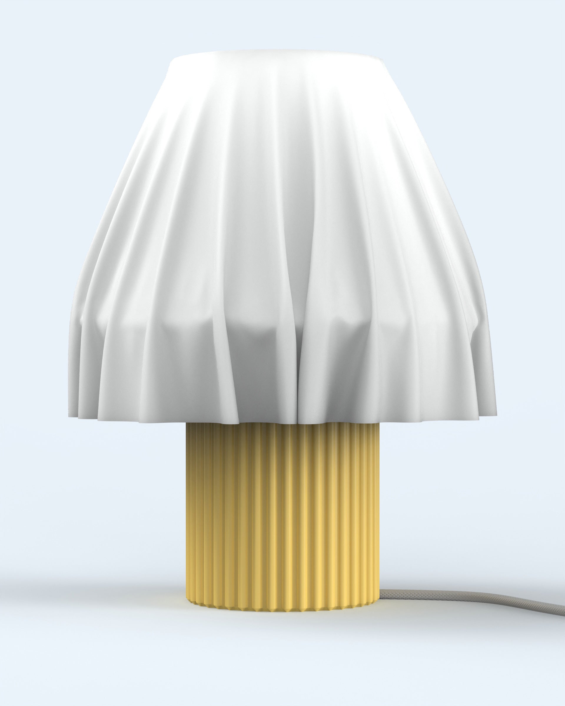 Sculptural Volute - Solar table lamp by Mouchoir with organic 3D-printed drapes.