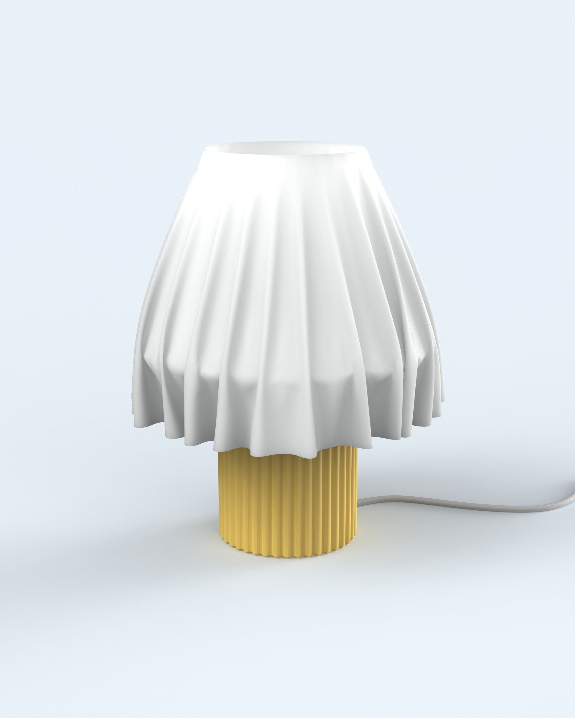 Sculptural Volute - Solar table lamp by Mouchoir with organic 3D-printed drapes.
