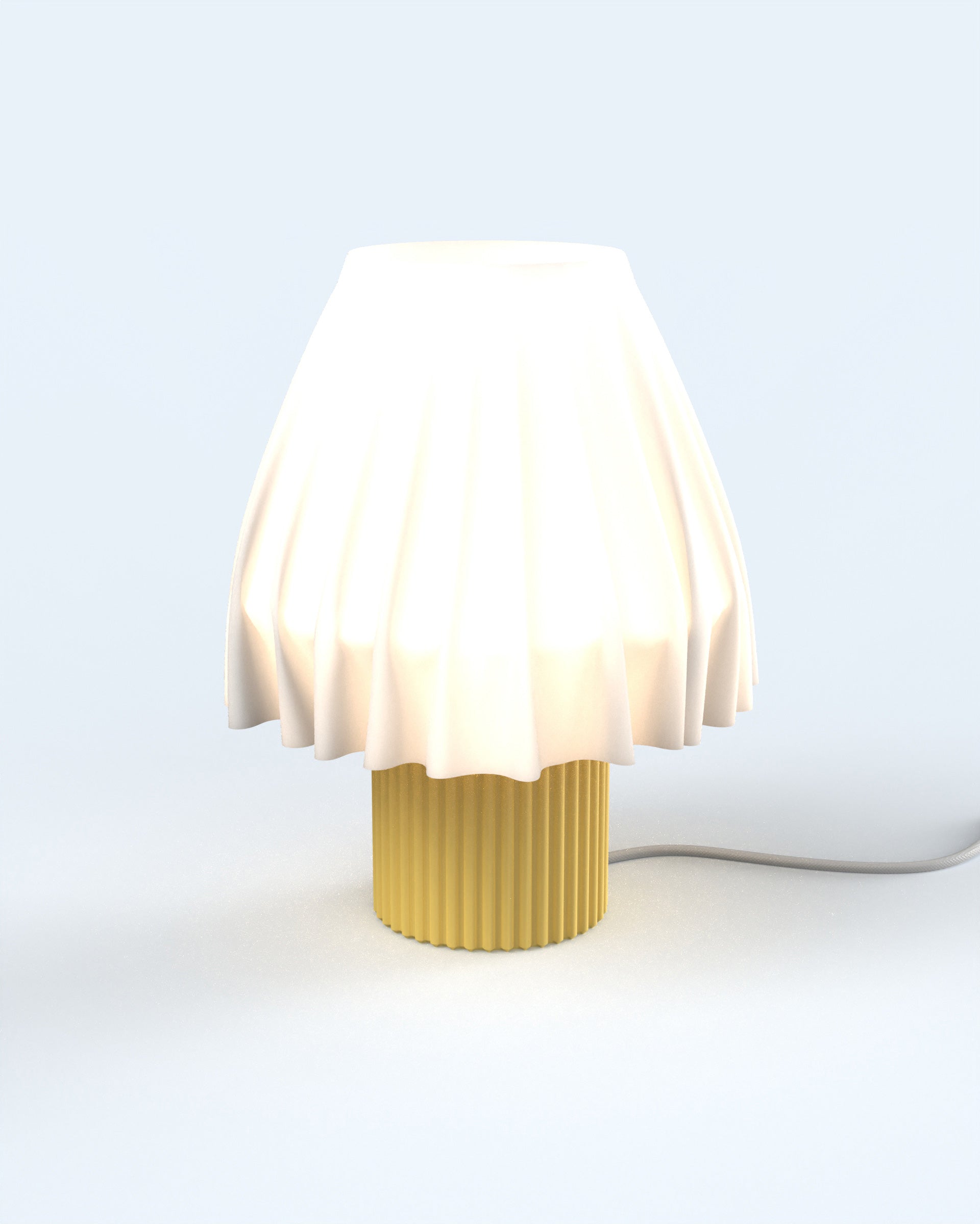 Sculptural Volute - Solar table lamp by Mouchoir with organic 3D-printed drapes.